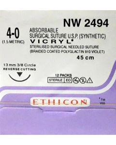Ethicon - Vicryl Sutures #4-0, 3/8 Circle Reverse Cutting - NW 2494