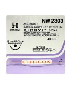 Ethicon - Vicryl Sutures #5-0, 1/2 Circle Oval Round Body - NW2303