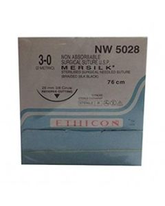 Ethicon Mersilk #3-0 Black Braided Suture 3/8 Circle Reverse Cutting - NW5028