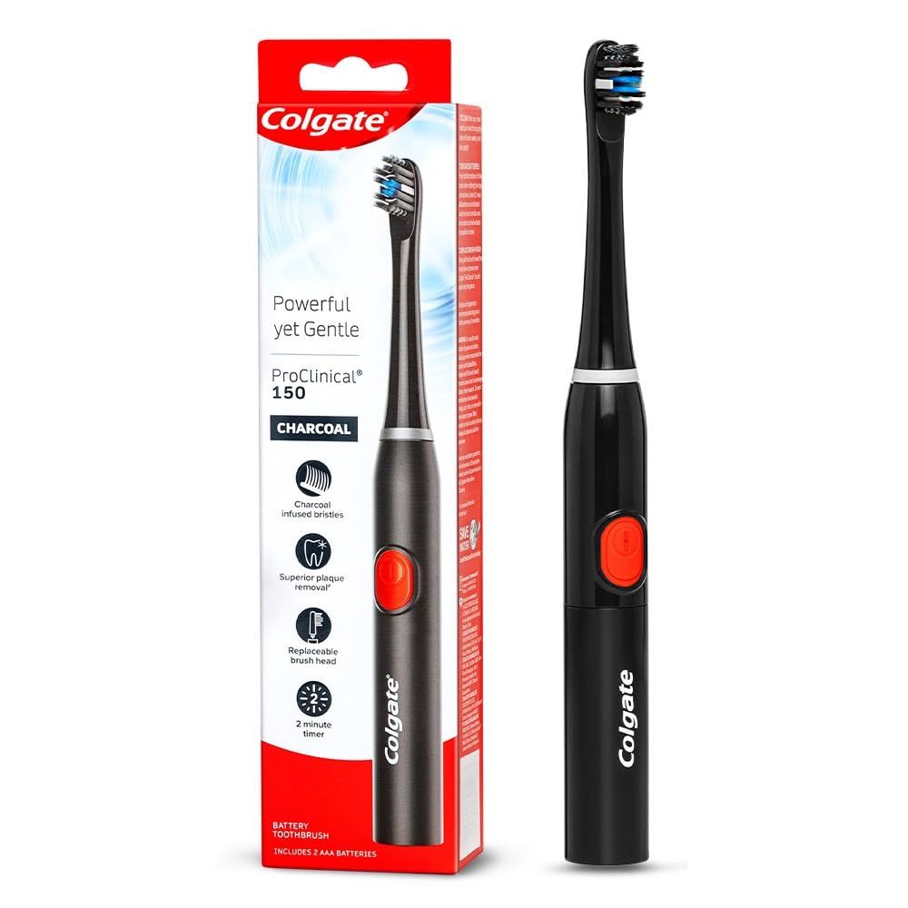 Colgate Proclinical 150 Charcoal Battery Powered Toothbrush, Electric Toothbrush 