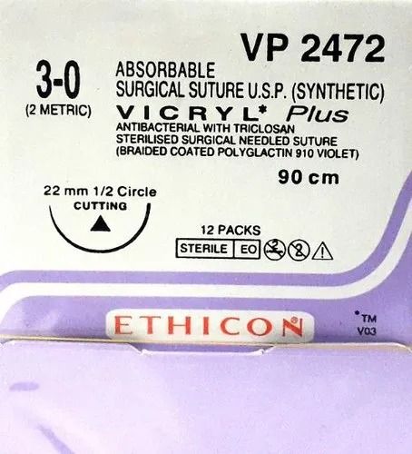 Ethicon - Vicryl Plus Sutures #3-0, 1/2 Circle Round Body VP2472