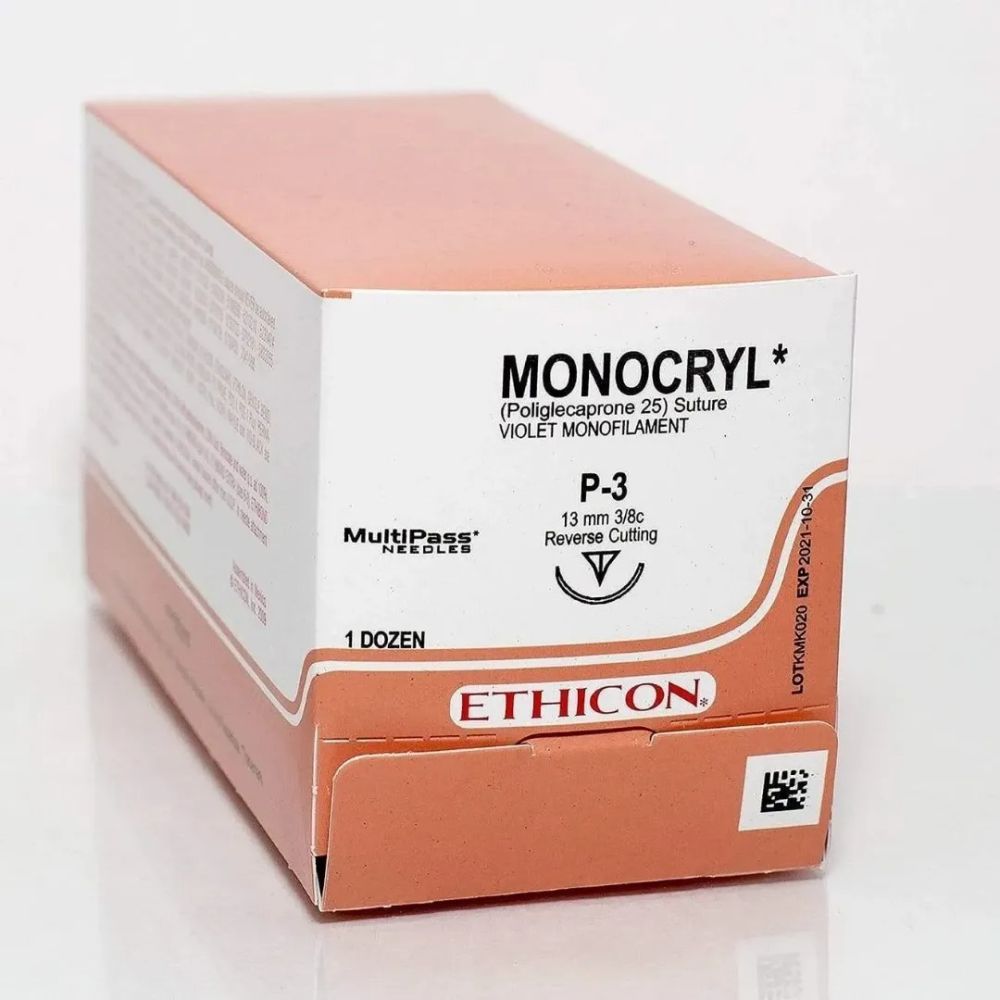 Ethicon - Monocryl Sutures #5-0, 3/8 Circle Reverse Cutting Prime W3204
