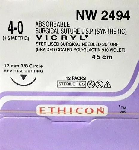 Ethicon - Vicryl Sutures #4-0, 3/8 Circle Reverse Cutting - NW 2494