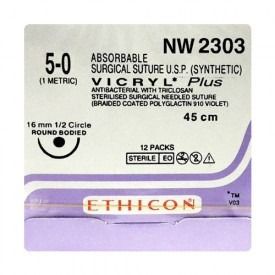 Ethicon - Vicryl Sutures #5-0, 1/2 Circle Oval Round Body - NW2303