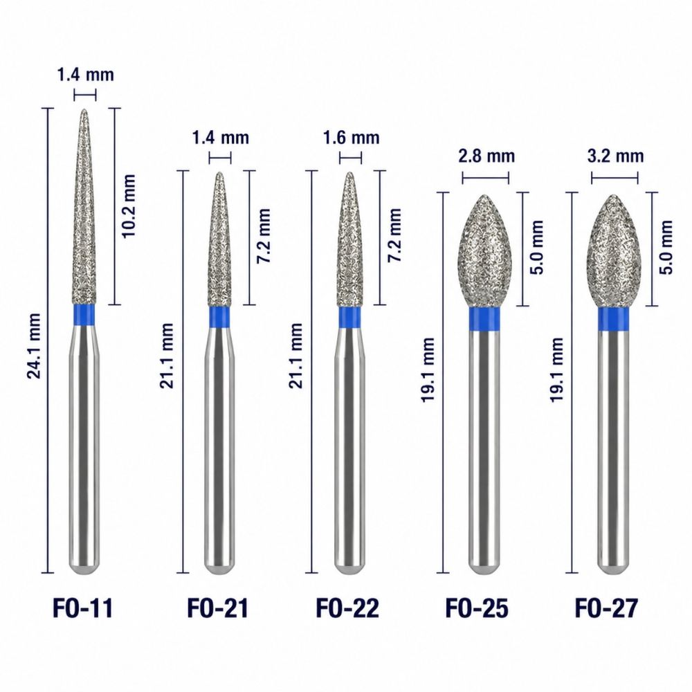 Mani Diamond Burs - FO Series / Flame Ogival End