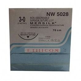 Ethicon Mersilk #3-0 Black Braided Suture 3/8 Circle Reverse Cutting - NW5028